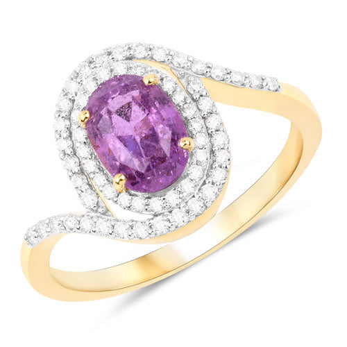 2.01 Carat Genuine Pink Sapphire and White Diamond 14K Yellow Gold Ring Bids.com