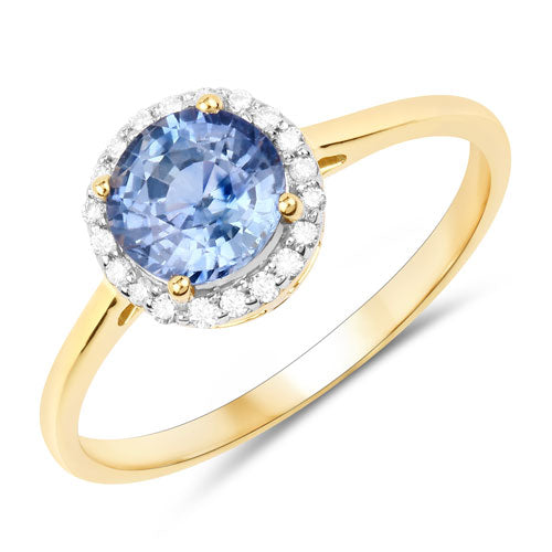 1.35 Carat Genuine Blue Sapphire and White Diamond 14K Yellow Gold Ring Bids.com