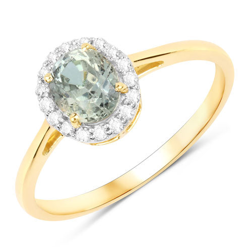 1.29 Carat Genuine Green Sapphire and White Diamond 14K Yellow Gold Ring Bids.com