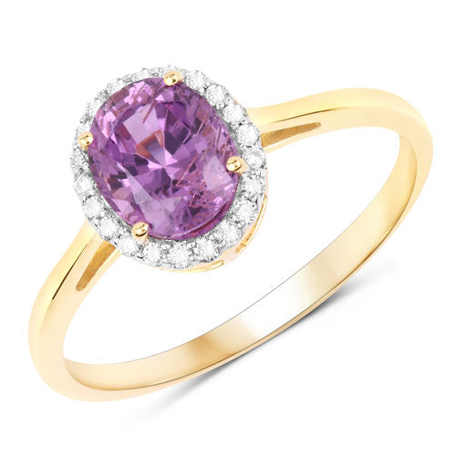 1.63 Carat Genuine Pink Sapphire and White Diamond 14K Yellow Gold Ring Bids.com