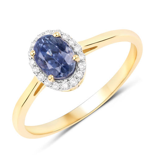 1.15 Carat Genuine Blue Sapphire and White Diamond 14K Yellow Gold Ring Bids.com