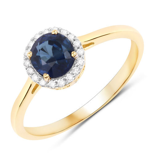 1.07 Carat Genuine Blue Sapphire and White Diamond 14K Yellow Gold Ring Bids.com