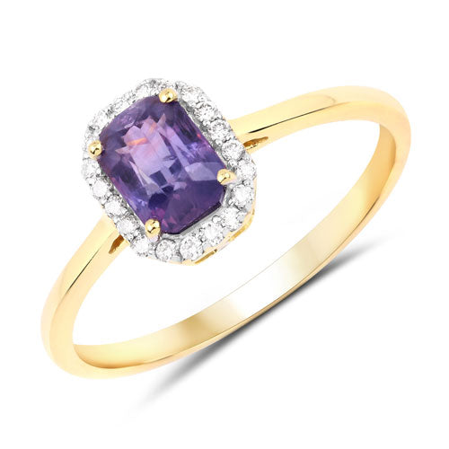 1.11 Carat Genuine Purple Blue Sapphire and White Diamond 14K Yellow Gold Ring Bids.com