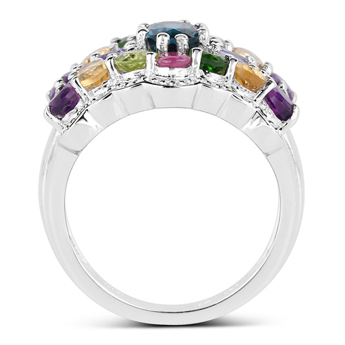 4.02 Carat Genuine Multi Stone .925 Sterling Silver Ring Bids.com