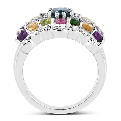 4.02 Carat Genuine Multi Stone .925 Sterling Silver Ring Bids.com