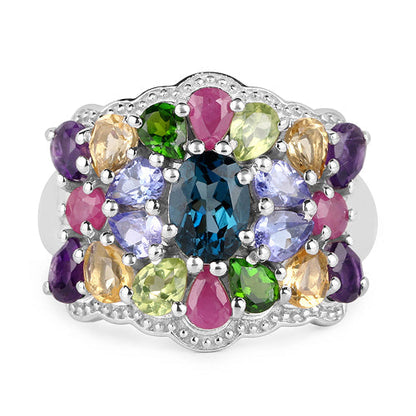 4.02 Carat Genuine Multi Stone .925 Sterling Silver Ring Bids.com