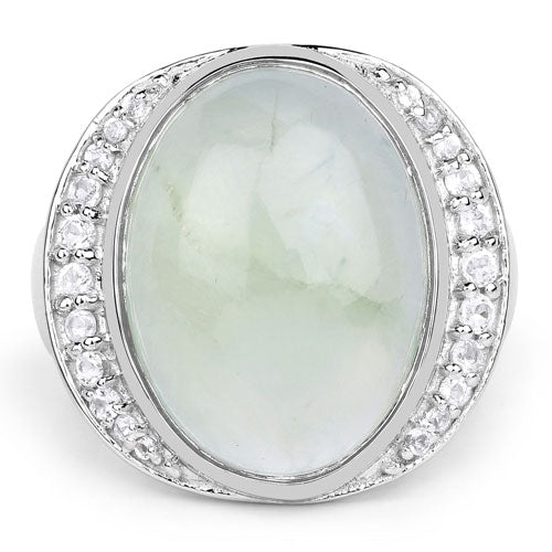 11.50 Carat Genuine Prehnite And White Topaz .925 Sterling Silver Ring Bids.com