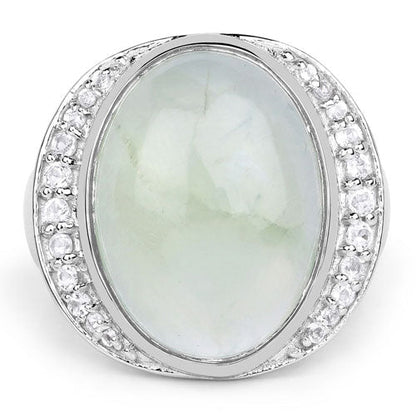 11.50 Carat Genuine Prehnite And White Topaz .925 Sterling Silver Ring Bids.com