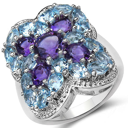 5.53 Carat Genuine Amethyst & Blue Topaz .925 Sterling Silver Ring Bids.com