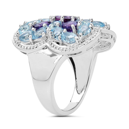 5.53 Carat Genuine Amethyst & Blue Topaz .925 Sterling Silver Ring Bids.com