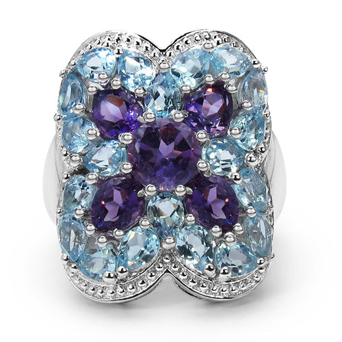5.53 Carat Genuine Amethyst & Blue Topaz .925 Sterling Silver Ring Bids.com