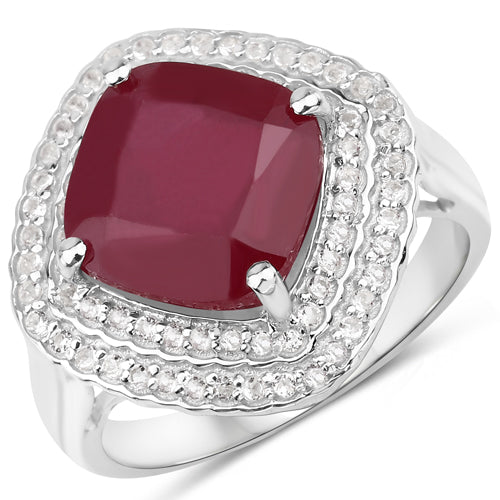 5.86 Carat Glass Filled Ruby and White Topaz .925 Sterling Silver Ring Bids.com