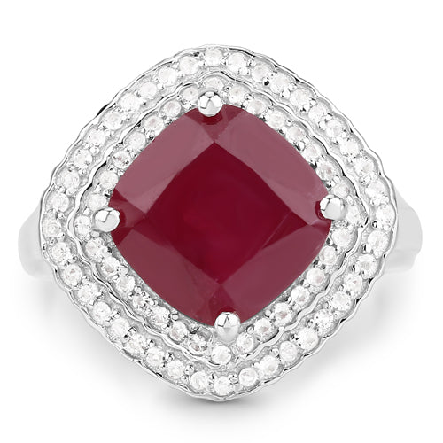 5.86 Carat Glass Filled Ruby and White Topaz .925 Sterling Silver Ring Bids.com