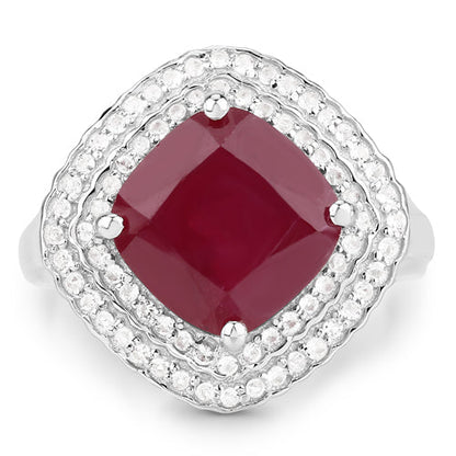 5.86 Carat Glass Filled Ruby and White Topaz .925 Sterling Silver Ring Bids.com