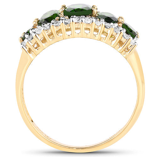 18K Yellow Gold Plated 2.70 Carat Genuine Chrome Diopside and White Topaz .925 Sterling Silver Ring Bids.com