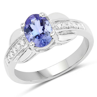 1.27 Carat Genuine Tanzanite and White Diamond .925 Sterling Silver Ring Bids.com
