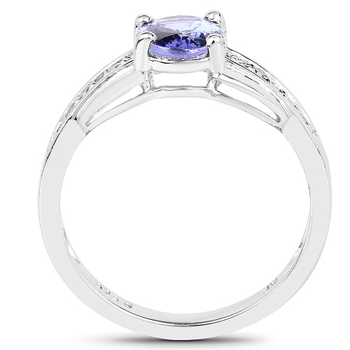 1.27 Carat Genuine Tanzanite and White Diamond .925 Sterling Silver Ring Bids.com