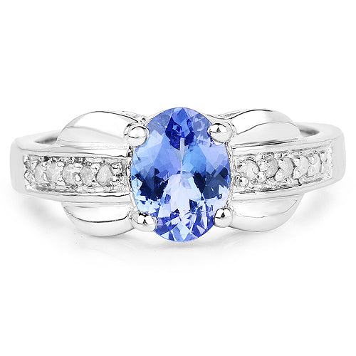 1.27 Carat Genuine Tanzanite and White Diamond .925 Sterling Silver Ring Bids.com