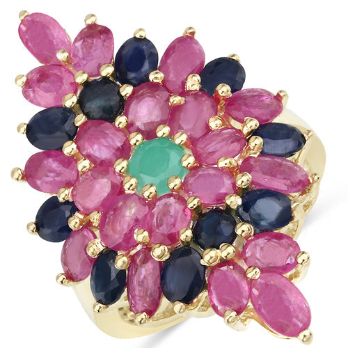 6.97 Carat Genuine Emerald, Blue Sapphire and Ruby .925 Sterling Silver Ring Bids.com
