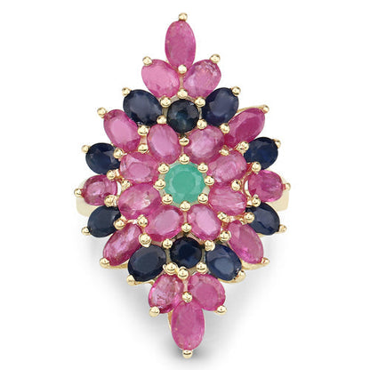 6.97 Carat Genuine Emerald, Blue Sapphire and Ruby .925 Sterling Silver Ring Bids.com