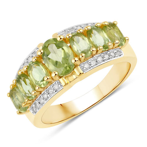 2.34 Carat Genuine Peridot and White Diamond .925 Sterling Silver Ring Bids.com