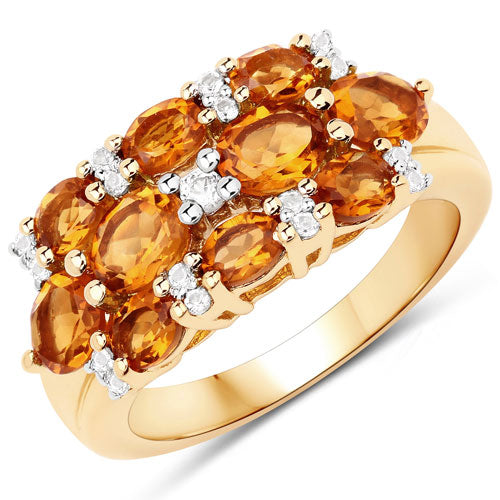 14K Yellow Gold Plated 2.48 Carat Genuine Citrine & White Topaz .925 Sterling Silver Ring Bids.com