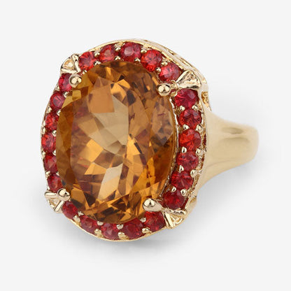 9.38 Carat Genuine Citrine and Orange Sapphire .925 Sterling Silver Ring Bids.com