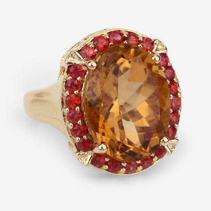 9.38 Carat Genuine Citrine and Orange Sapphire .925 Sterling Silver Ring Bids.com