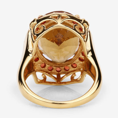 9.38 Carat Genuine Citrine and Orange Sapphire .925 Sterling Silver Ring Bids.com