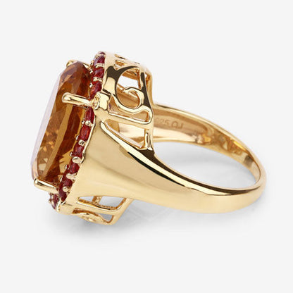 9.38 Carat Genuine Citrine and Orange Sapphire .925 Sterling Silver Ring Bids.com