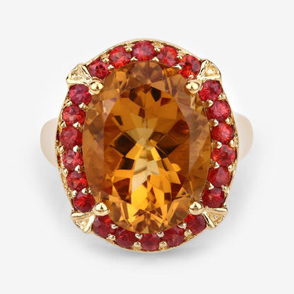 9.38 Carat Genuine Citrine and Orange Sapphire .925 Sterling Silver Ring Bids.com