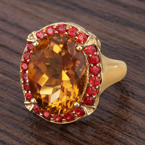 9.38 Carat Genuine Citrine and Orange Sapphire .925 Sterling Silver Ring Bids.com