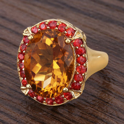 9.38 Carat Genuine Citrine and Orange Sapphire .925 Sterling Silver Ring Bids.com