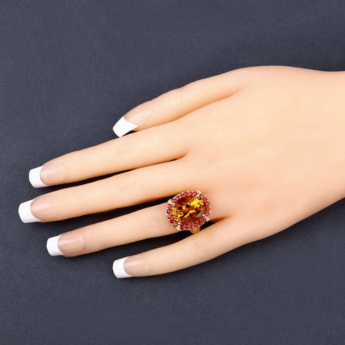 9.38 Carat Genuine Citrine and Orange Sapphire .925 Sterling Silver Ring Bids.com