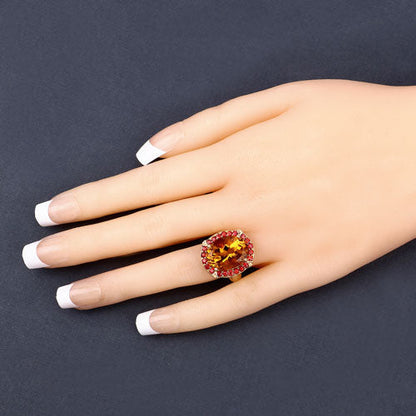 9.38 Carat Genuine Citrine and Orange Sapphire .925 Sterling Silver Ring Bids.com