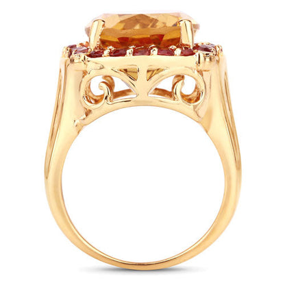 9.38 Carat Genuine Citrine and Orange Sapphire .925 Sterling Silver Ring Bids.com