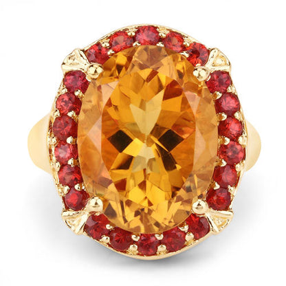 9.38 Carat Genuine Citrine and Orange Sapphire .925 Sterling Silver Ring Bids.com