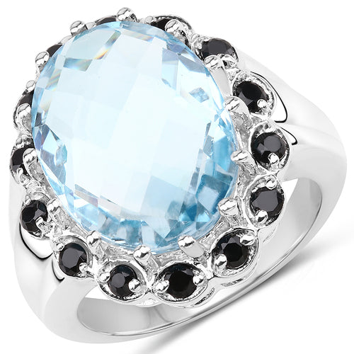 12.49 Carat Genuine Blue Topaz & Black Spinel .925 Sterling Silver Ring Bids.com