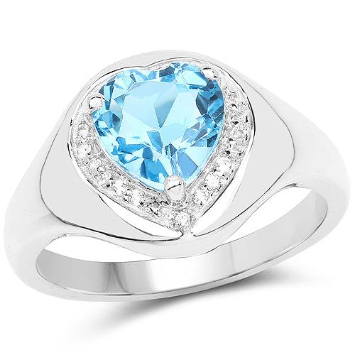 2.23 Carat Genuine Swiss Blue Topaz and White Topaz .925 Sterling Silver Ring Bids.com