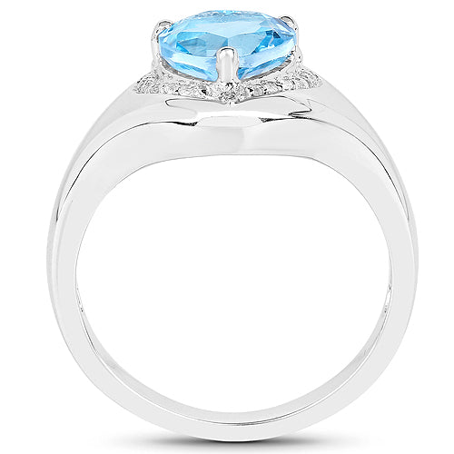 2.23 Carat Genuine Swiss Blue Topaz and White Topaz .925 Sterling Silver Ring Bids.com