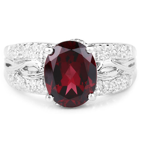 3.23 Carat Genuine Rhodolite and White Topaz .925 Sterling Silver Ring Bids.com