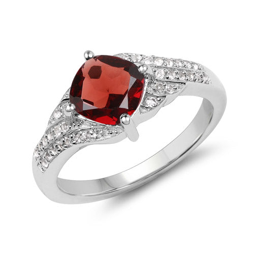 1.67 Carat Genuine Garnet and White Topaz .925 Sterling Silver Ring Bids.com