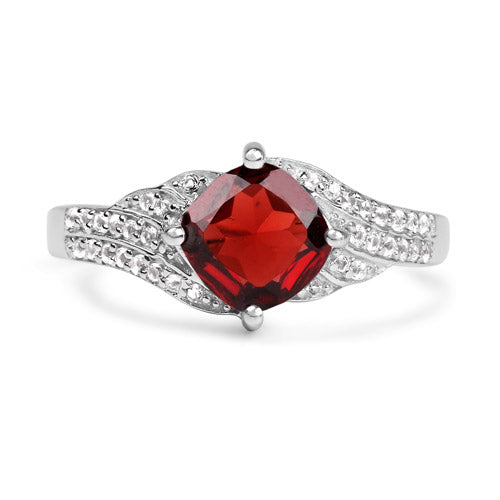 1.67 Carat Genuine Garnet and White Topaz .925 Sterling Silver Ring Bids.com