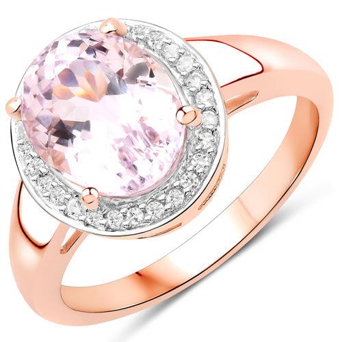 3.64 Carat Genuine Kunzite and White Zircon .925 Sterling Silver Ring Bids.com