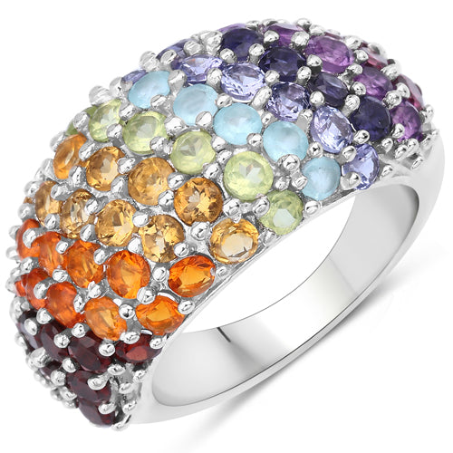 4.16 Carat Genuine Multi Stones .925 Sterling Silver Ring Bids.com