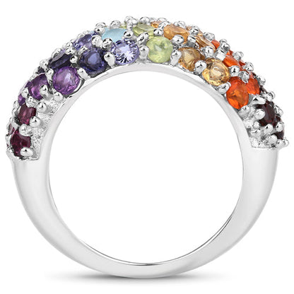 4.16 Carat Genuine Multi Stones .925 Sterling Silver Ring Bids.com