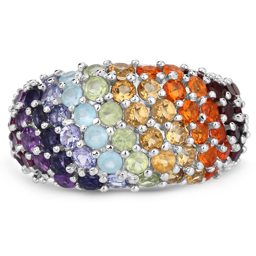 4.16 Carat Genuine Multi Stones .925 Sterling Silver Ring Bids.com