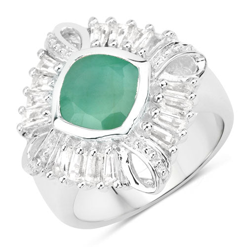 "2.57 Carat Genuine Emerald, White Topaz and White Diamond .925 Sterling Silver Ring Bids.com