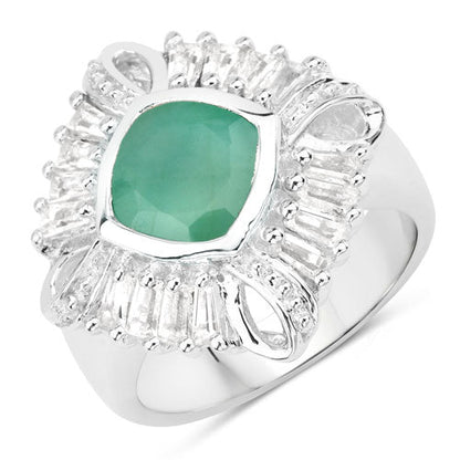 "2.57 Carat Genuine Emerald, White Topaz and White Diamond .925 Sterling Silver Ring Bids.com