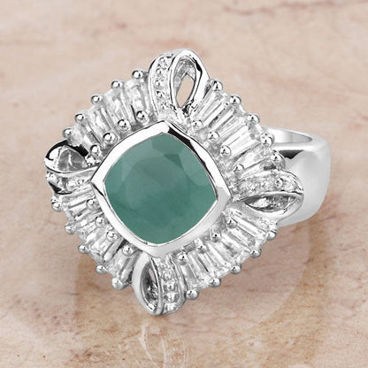 "2.57 Carat Genuine Emerald, White Topaz and White Diamond .925 Sterling Silver Ring Bids.com